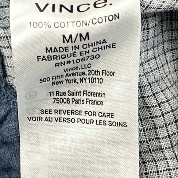 Vince Gauzey Cotton Button Up Shirt Men’s sz M Pacific Blue Lightweight Casual - Picture 9 of 10